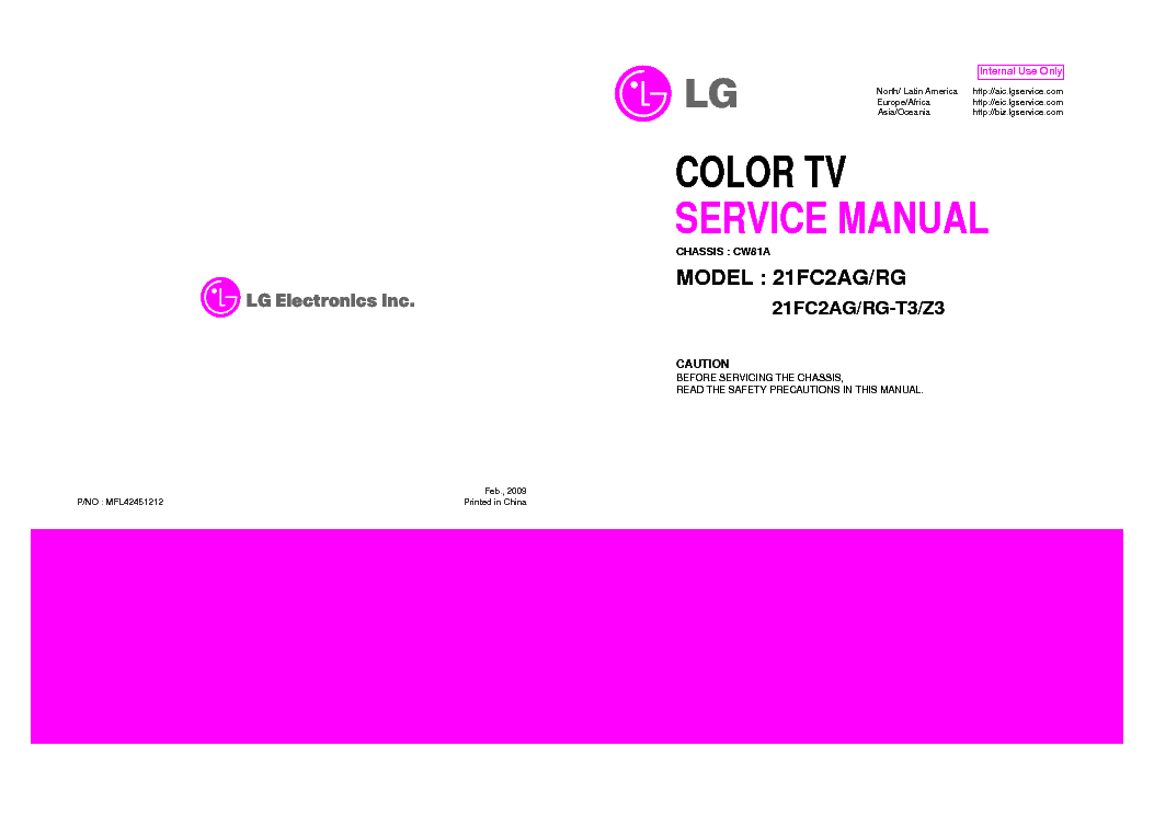 LG 21FC2AG[RG] CHASSIS CW81A service manual (1st page)